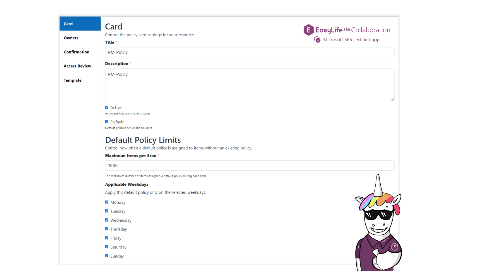 EasyLife 365 Collaboration - Default Policy Limits