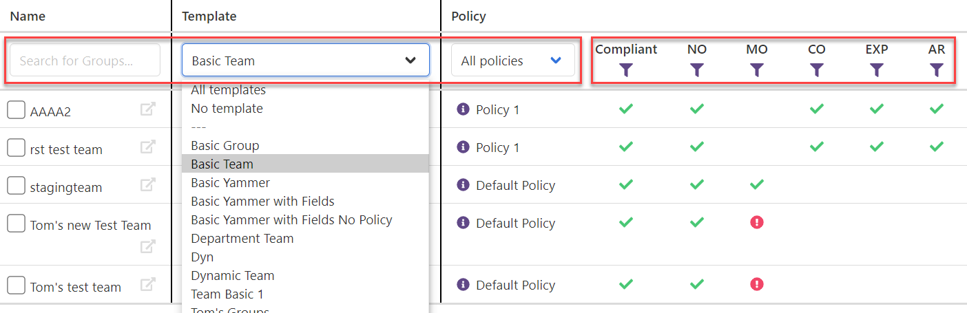 Manage overview filter