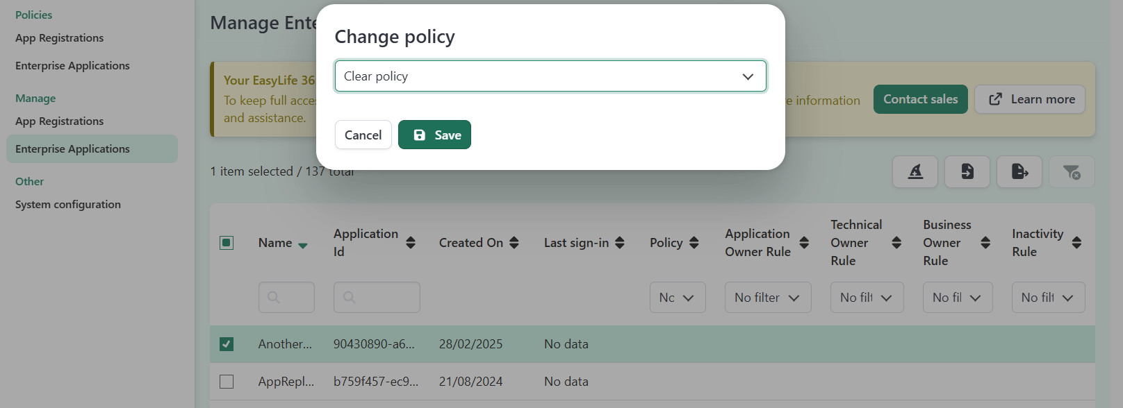 Change App Enterprise Policy