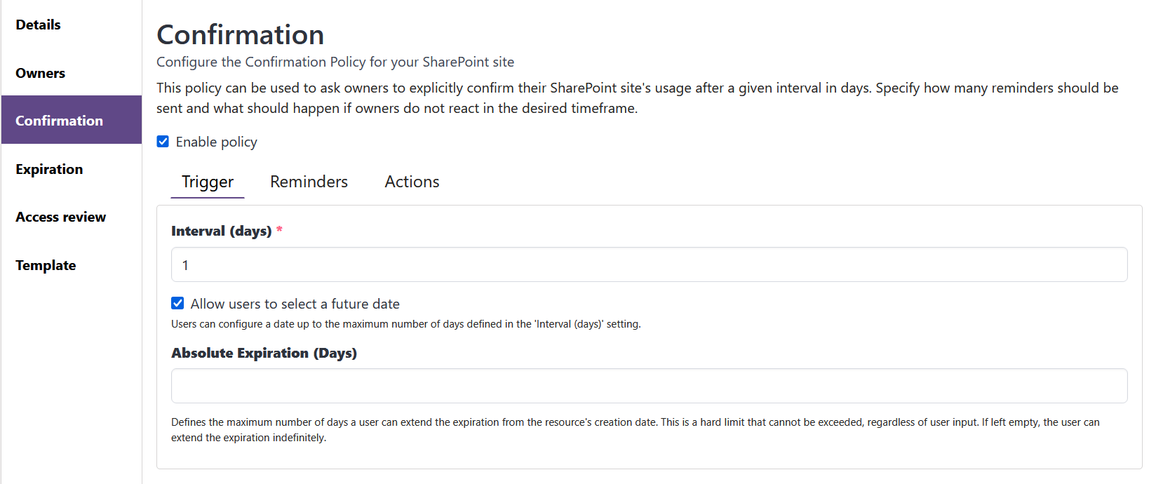 learning SharePoint confirmation policy